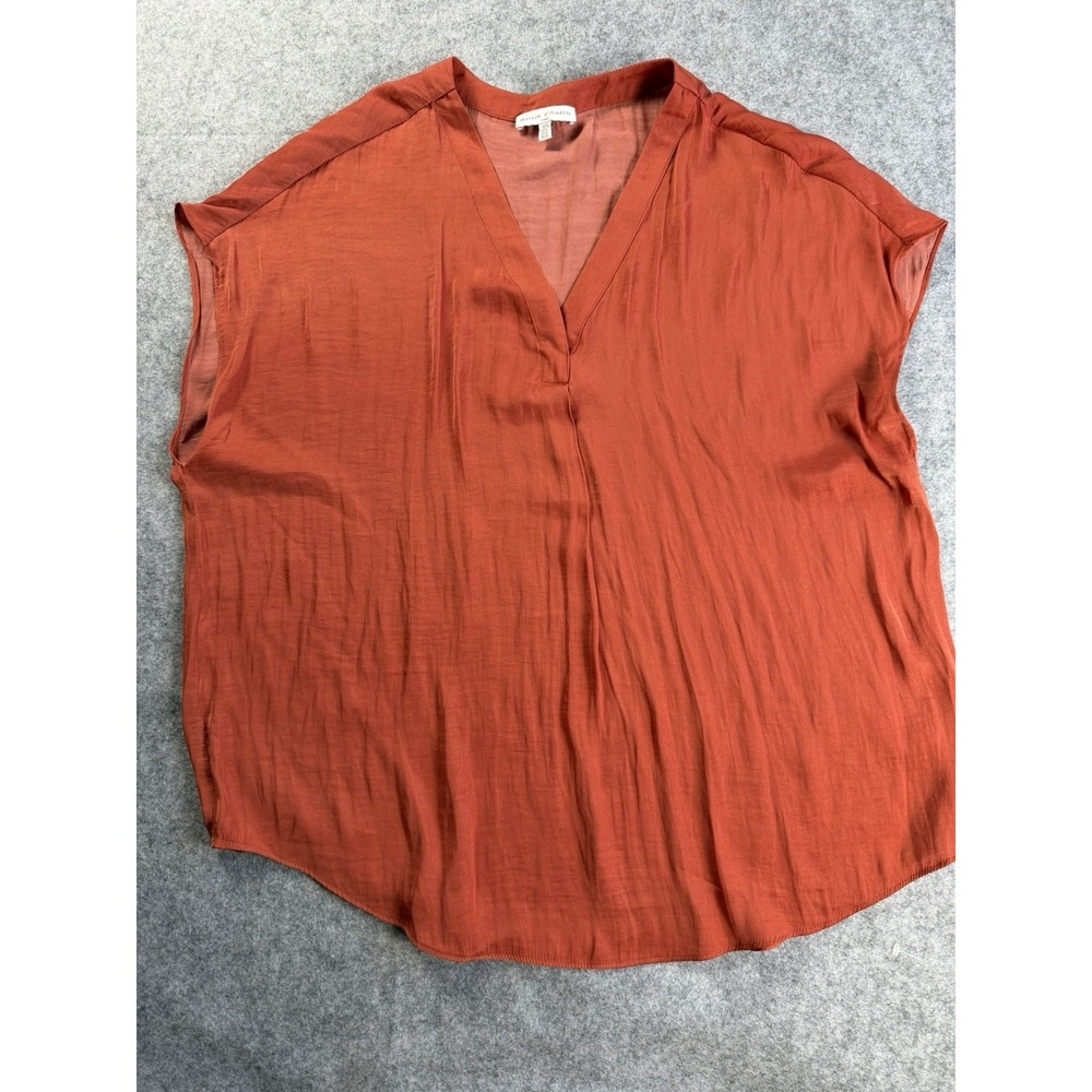 Women's Sz XL Maison d'Amelie Paris Silky Orange Flowy Light Chic V-neck Blouse